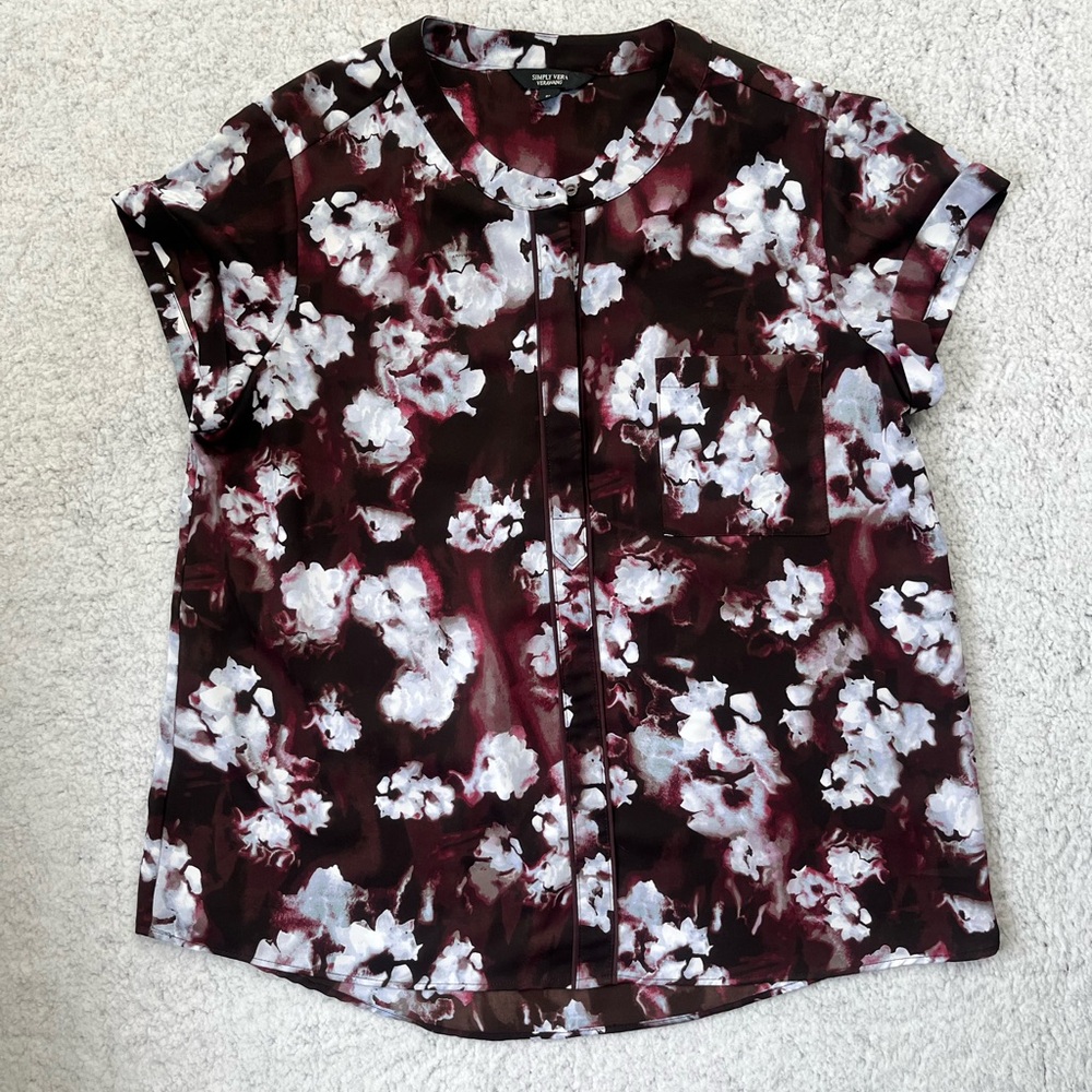 Women's Simply Vera Wang Floral Polyester Tunic Short Sleeve Blouse Size L P